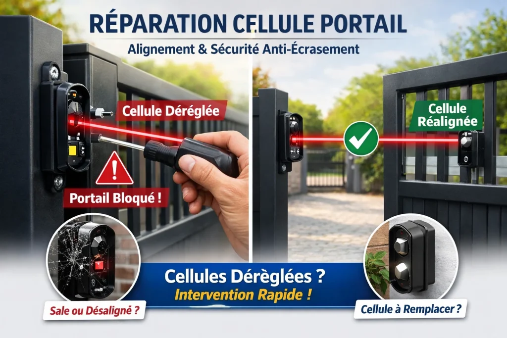 Réparation et réalignement des cellules infrarouges de portail